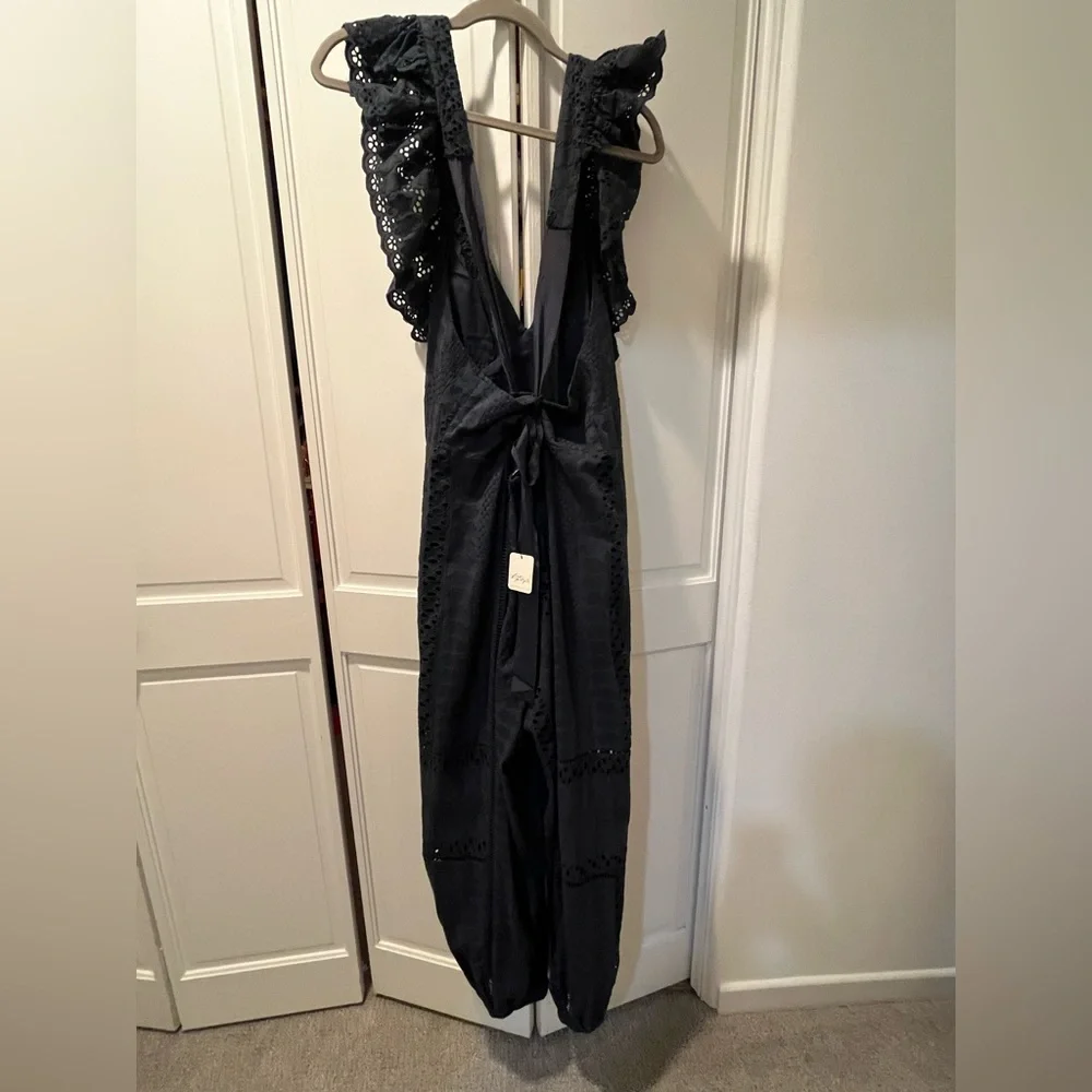 Free People Mikayla Ruffled V-Neck Jumpsuit in Midnight - Picture 11 of 13